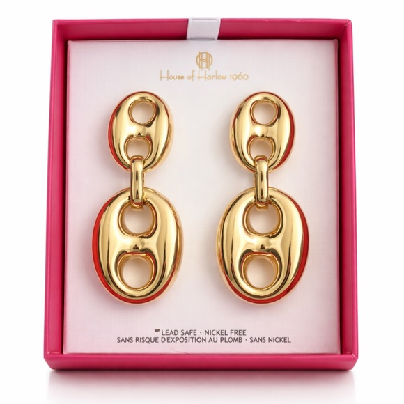 House of Harlow 1960 Jewelry - House of Harlow 1960 Gold Statement Link Earrings — Oval Chain Drop